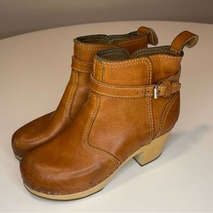 Swedish Hasbeens Toffel Wood Sole Clog Leather Ankle Boot Sz 36